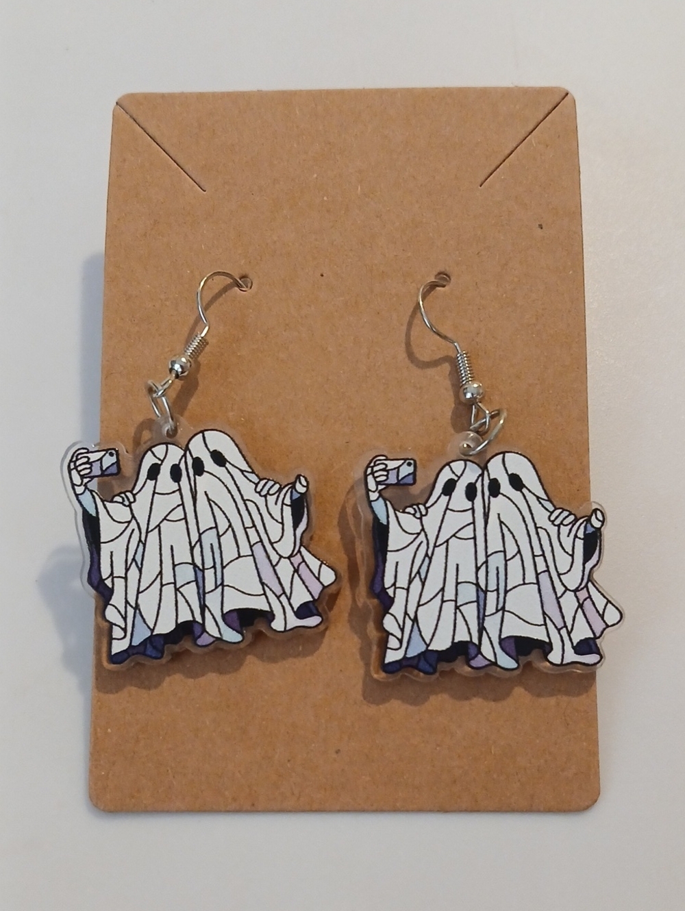 Fashion Jewelry Ghost Selfie Drop Earrings - White and Black